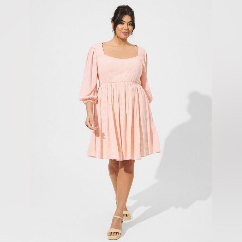 torrid Light Pink Square-Neck Puff Sleeve Mini Dress